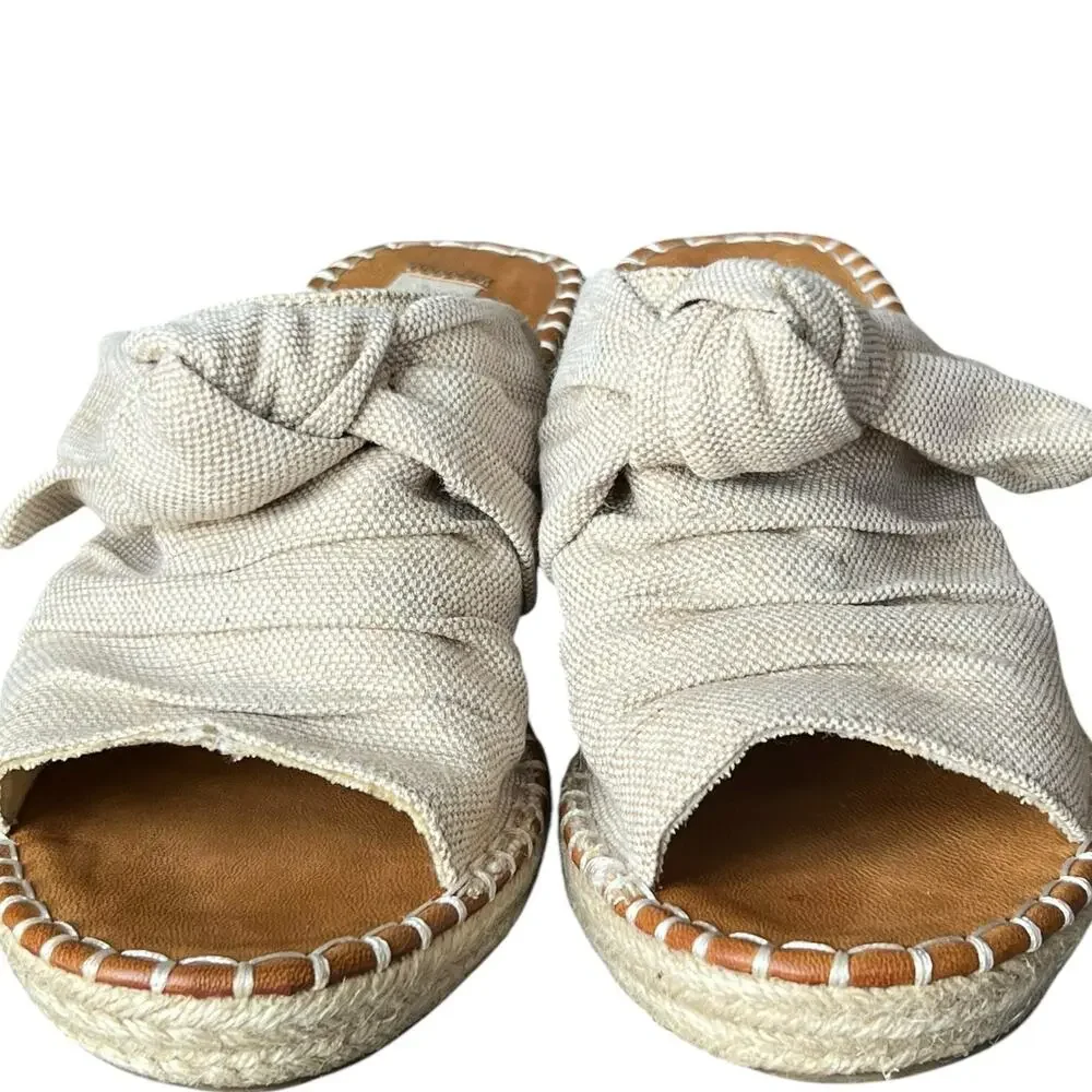 Sugar Hundreds‎ Wedge Sandal 11 Beige Linen Slip On Bow Espadrille Coconut Girl